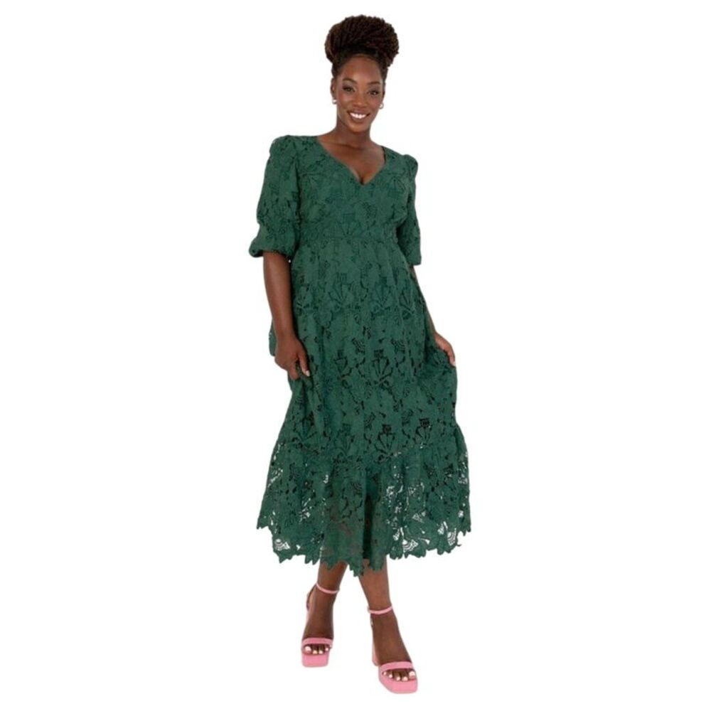 Maya Deluxe Womens/Ladies 3/4 Sleeve Midi Dress / Emerald